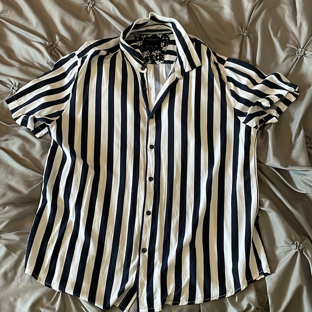 Navy and white stripe dress shirt